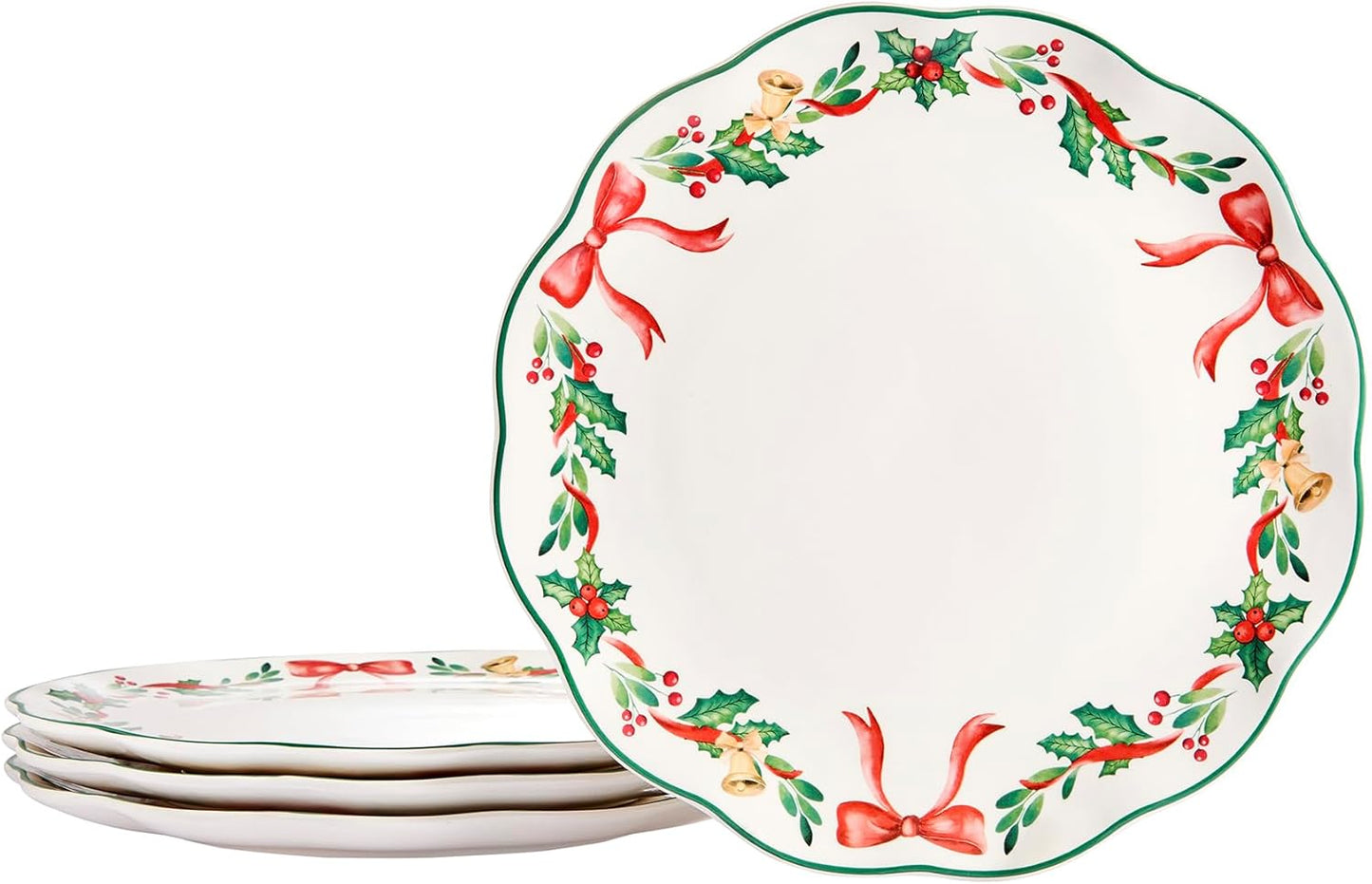 Ceramic Scalloped Dinner Plates Set of 4, 11 Inch for Serving