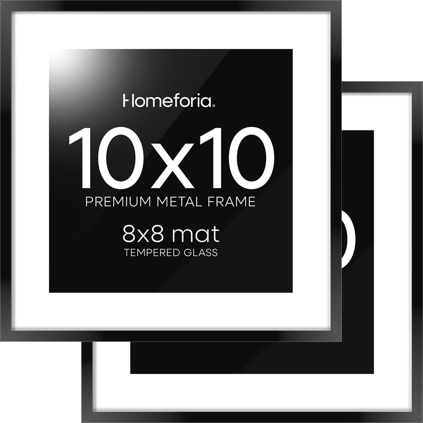 10x10 Black Picture Frame Set of 2 with Mat for 8x8 Photos