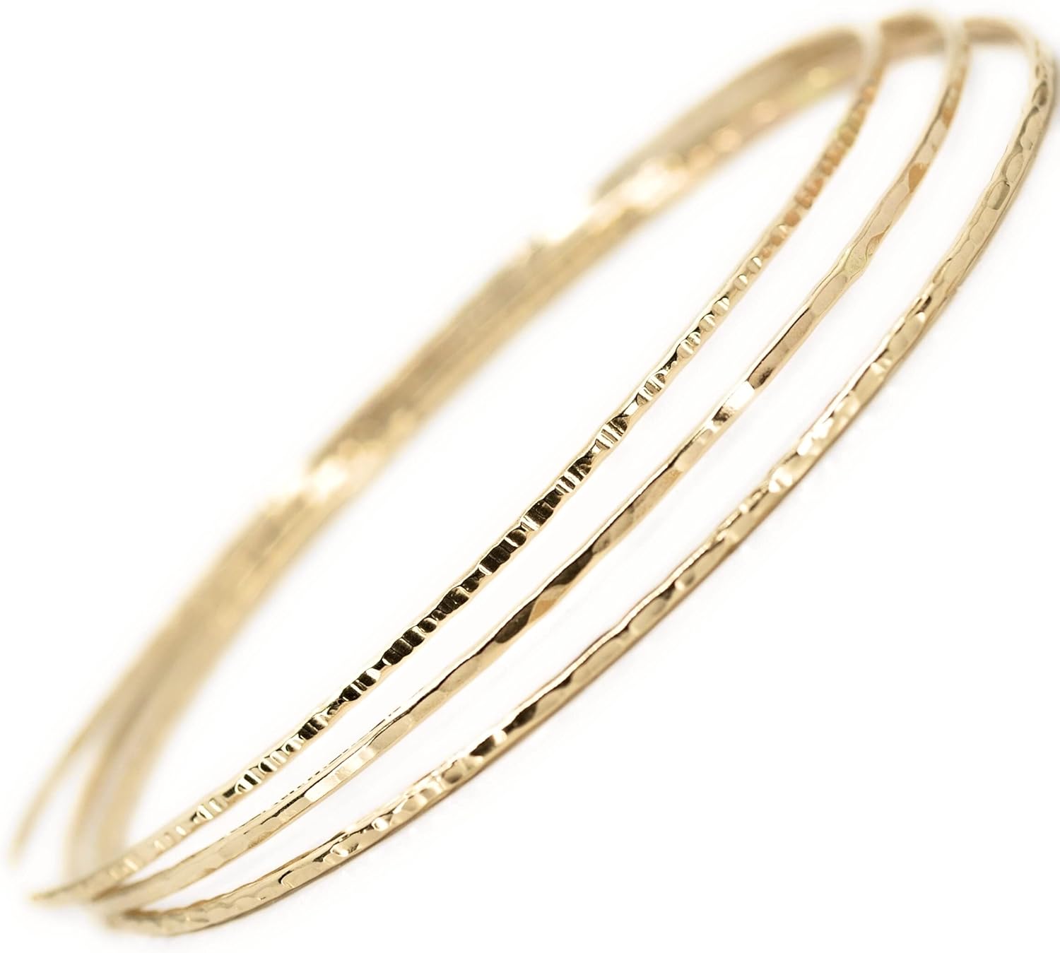 14k Gold Filled Bangles Set of 3 Textures for Daily Wear