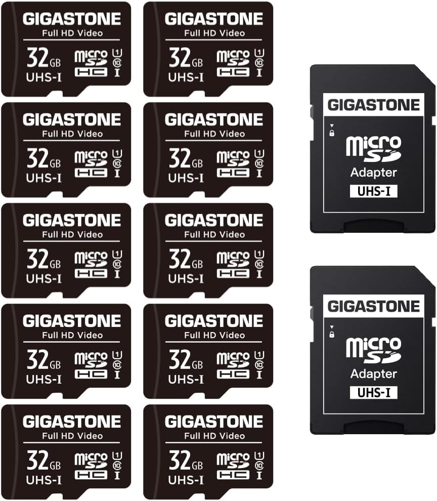 GIGASTONE 32GB Micro SD Card 10-Pack for Full HD Video Recording