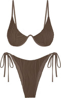 Ribbed Two Piece Bikini Set - Supportive Underwire Thong Swimwear are