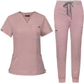 Women's Scrub Top and Yoga Jogger Pants Medical Scrub Set