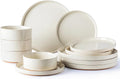 Ceramic Dinnerware Set for 4 - Speckled Stoneware 12-Pc Beige