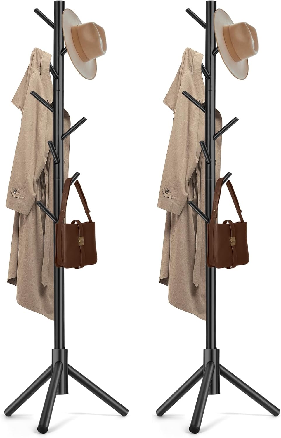 2PCS Solid Wooden Coat Rack Freestanding for Entryway and Office