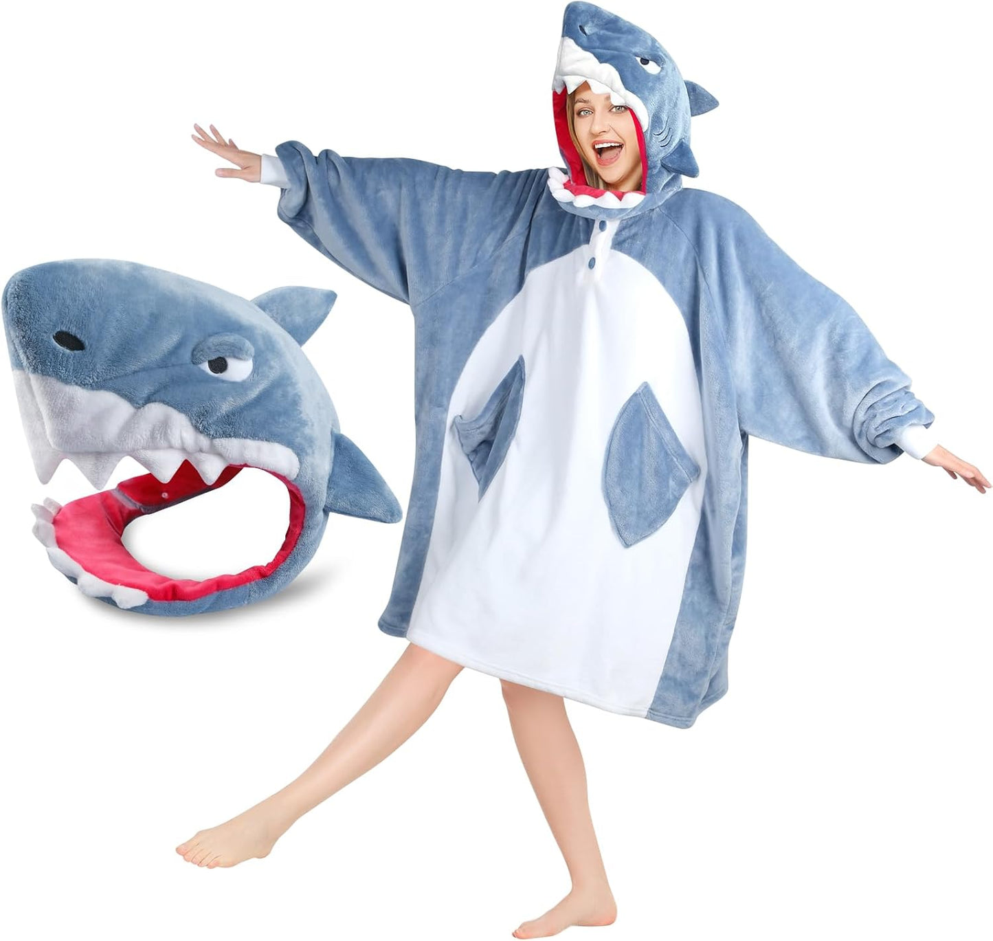 Cozy Shark Hoodie Blanket with Giant Pockets - CozziPals
