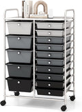 15-Drawer Storage Cart - Mobile Rolling Organizer with Lockable Wheels