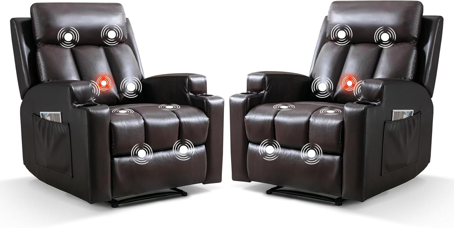 Phoenix Home Manual Recliner Chair Set with Massage and Heat