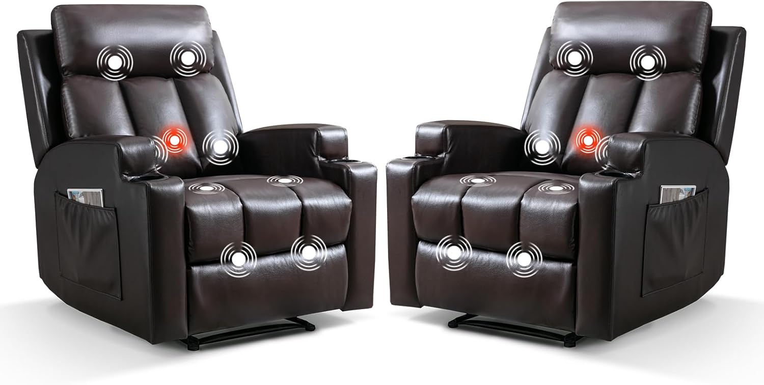 Phoenix Home Manual Recliner Chair Set with Massage and Heat