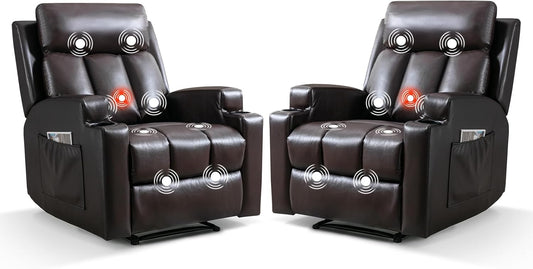 Phoenix Home Manual Recliner Chair Set with Massage and Heat