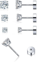 3 Pairs Moissanite Flatback Stud Earrings Set - Classic Sparkle