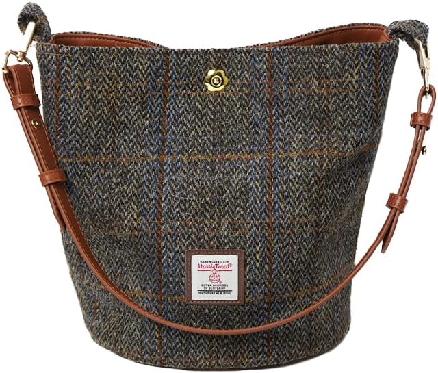 Harris Tweed Bucket Bag for Women with Leather Strap 9.4 x 7 in