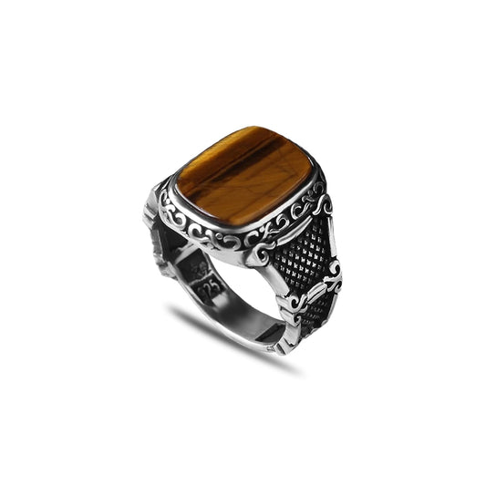 925 Sterling Silver Men Ring with Tigers Eye GemStone for Him