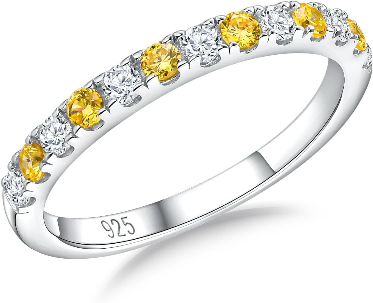 Citrine Birthstone Rings Eternity Band in Sterling Silver for Women