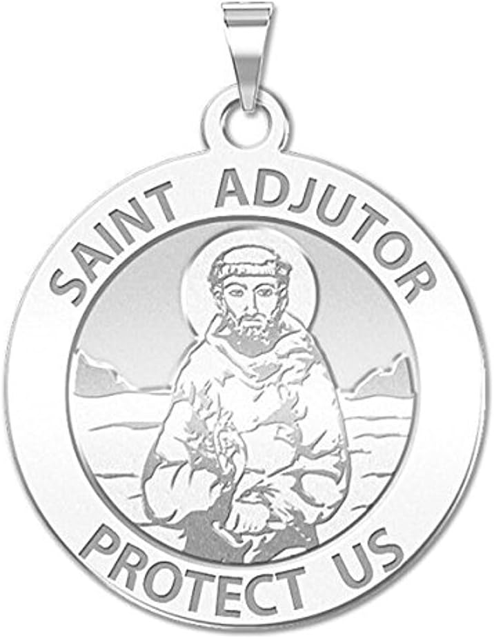 Saint Adjutor Religious Medal in Sterling Silver - 2/3 Inch Size