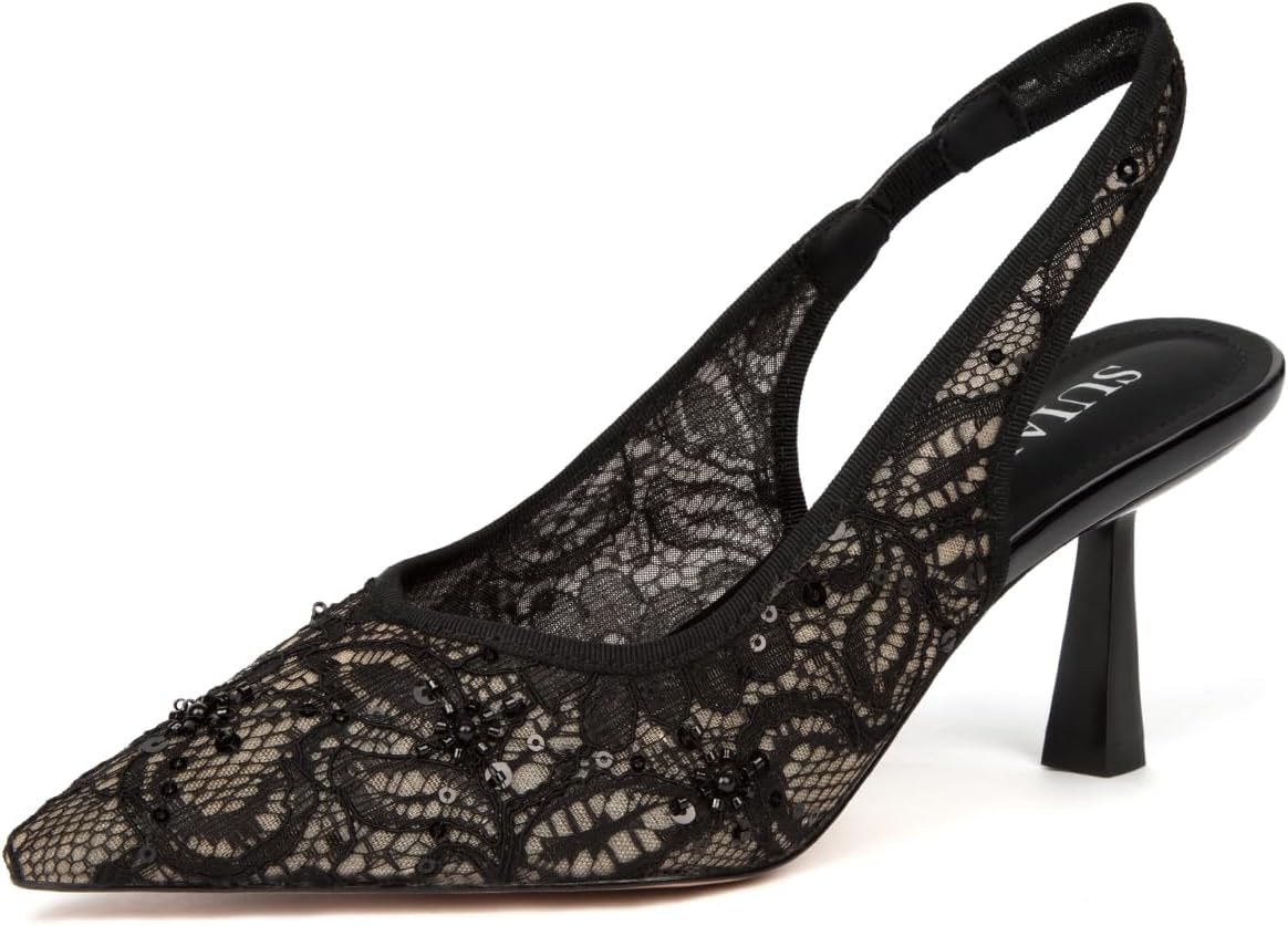 Slingback Wedding Heels for Women with Pearl Accents and Lace