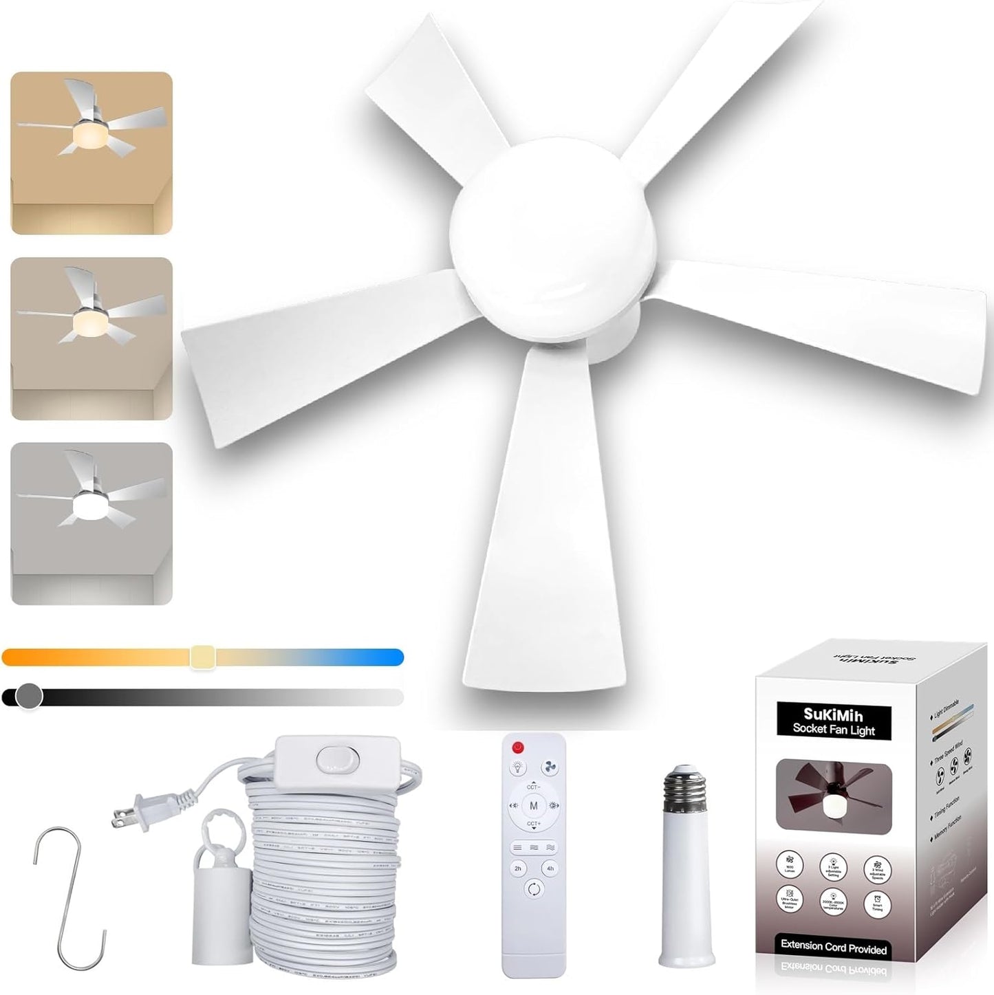Socket Fan Light with Remote - 20.5 in Ceiling Fan and Light