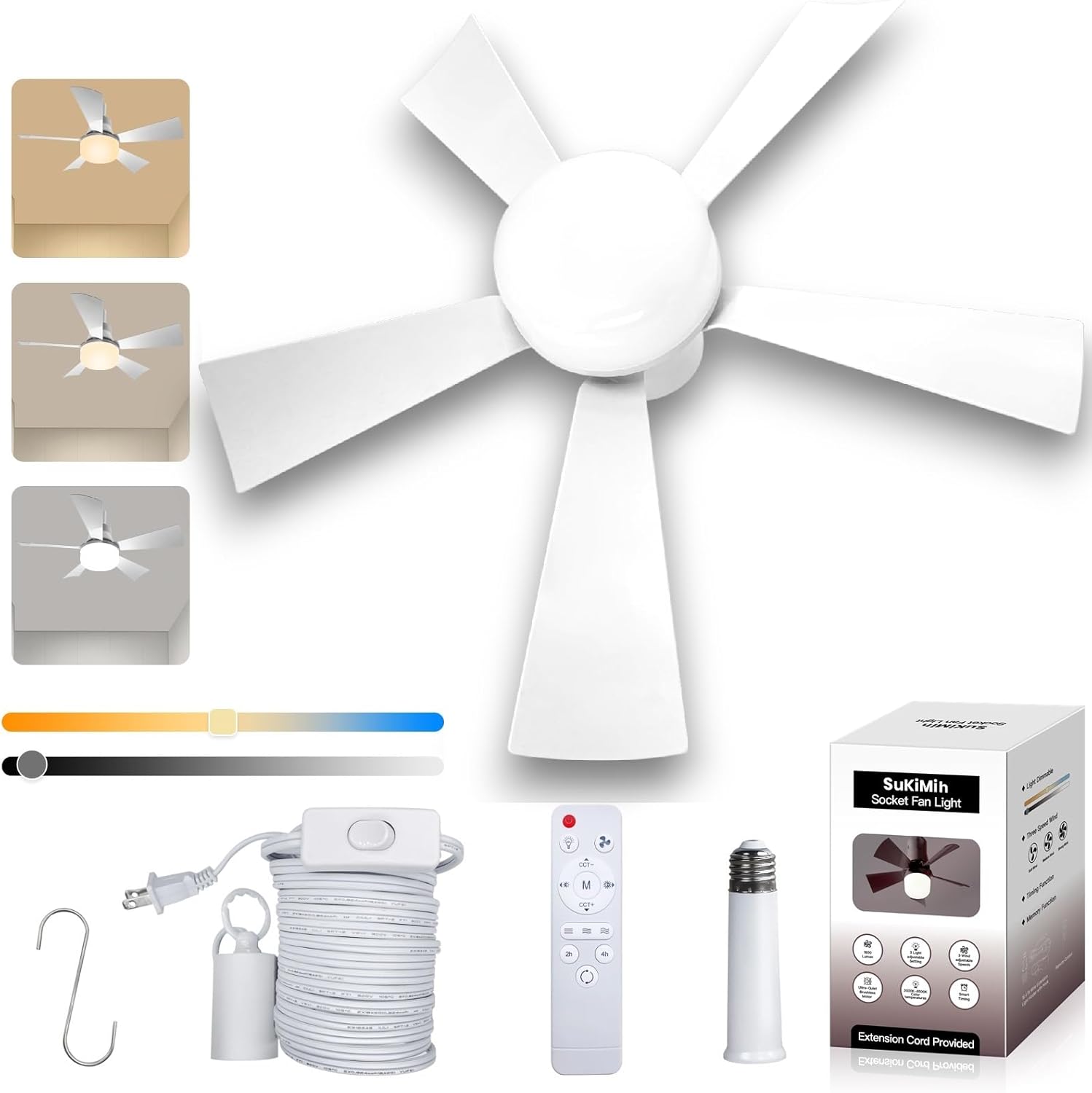 Socket Fan Light with Remote - 20.5 in Ceiling Fan and Light