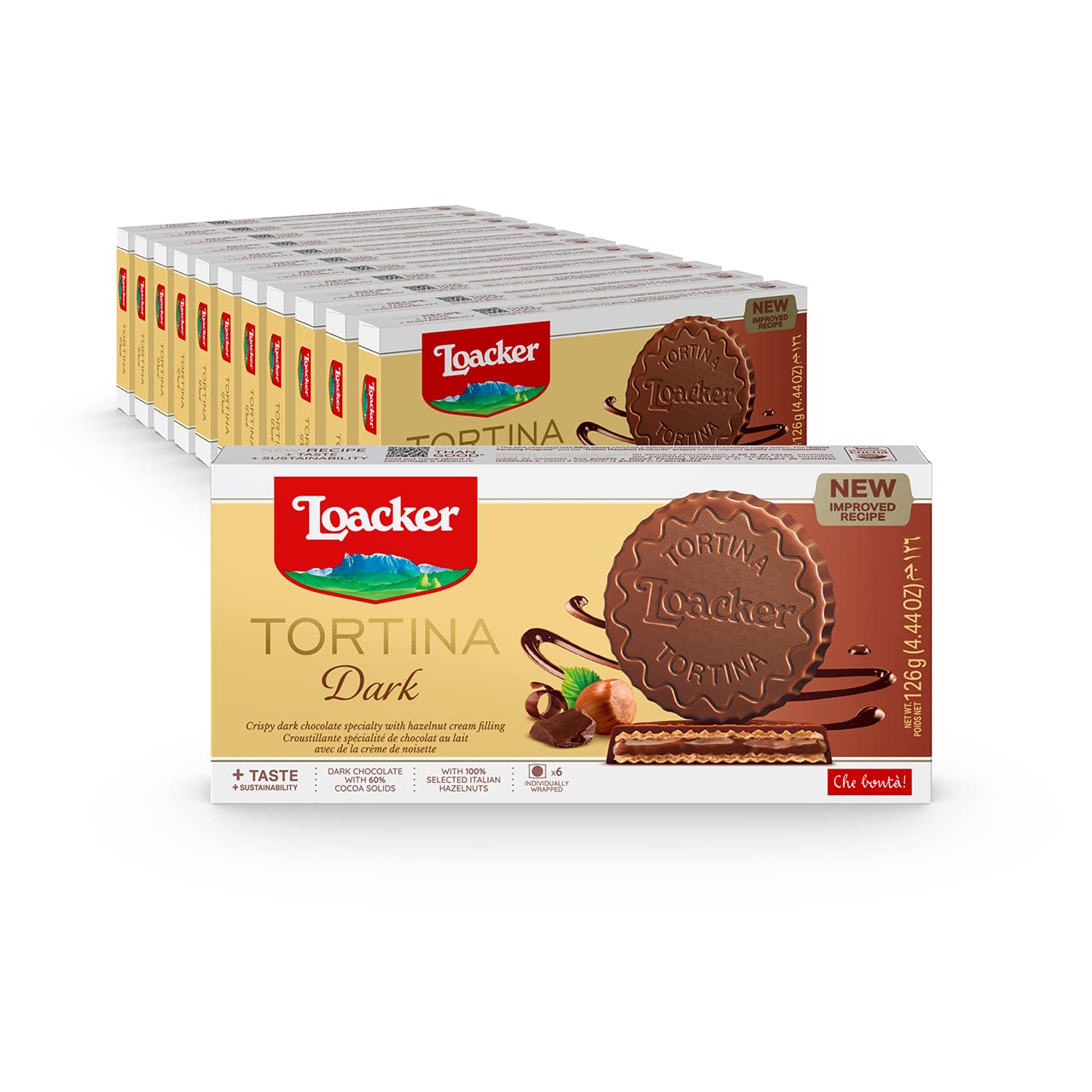 Loacker Tortina Dark Chocolate Wafer Tartlets with Hazelnut Cream