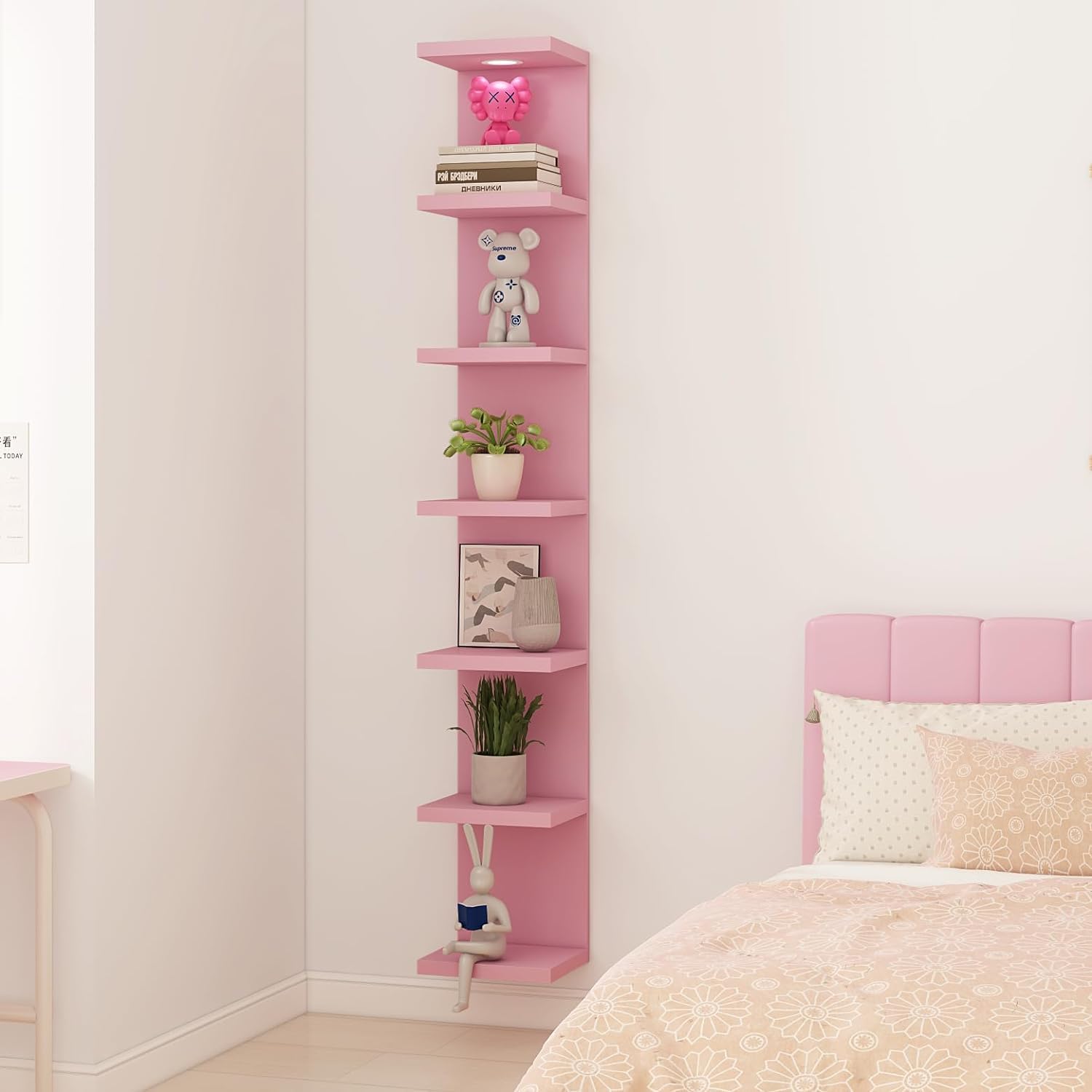 Versatile 7 Tier Wall Shelf Unit with LED Light for Display
