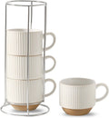 Hasense 15oz Coffee Mug Set of 4 - Stackable Ceramic Mugs with Holder