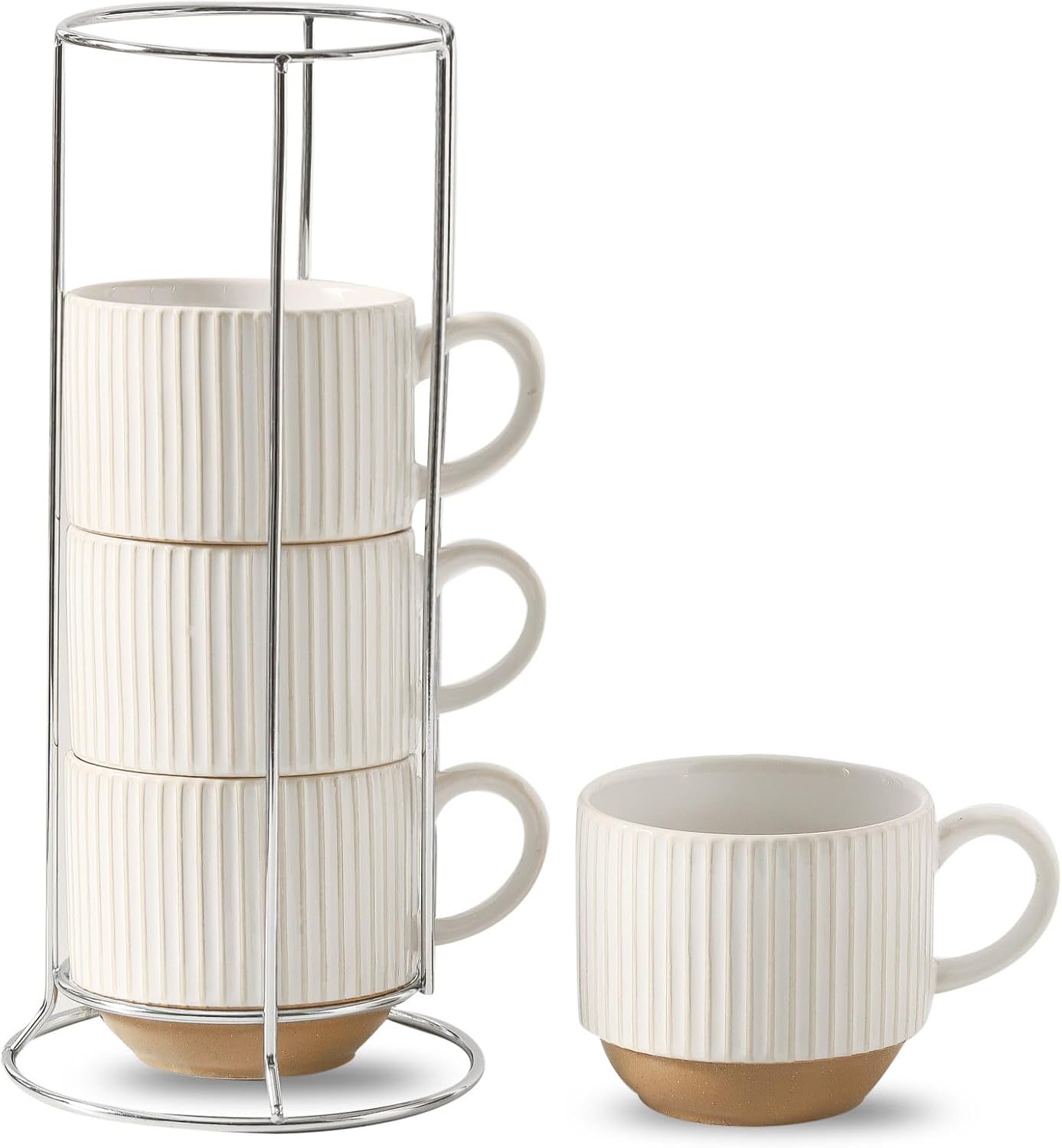 Hasense 15oz Coffee Mug Set of 4 - Stylish Stackable Mugs