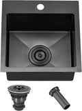 Comllen 15x15 Black Drop In Bar Sink - Compact Durable Bar Sink