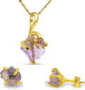 Real raw gemstone jewelry set for her - Sterling silver gold plated
