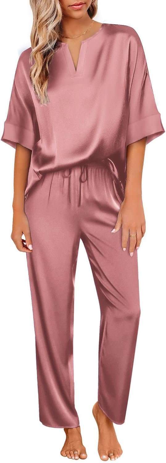 Ekouaer Silk Pajama Set for Women - Luxurious Satin Loungewear
