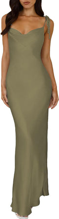 Satin Cowl Neck Spaghetti Strap Slip Maxi Dress for Women - Elegant is
