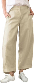Tanming Womens Linen Pants Casual Capri Wide Leg Trousers - Breathable