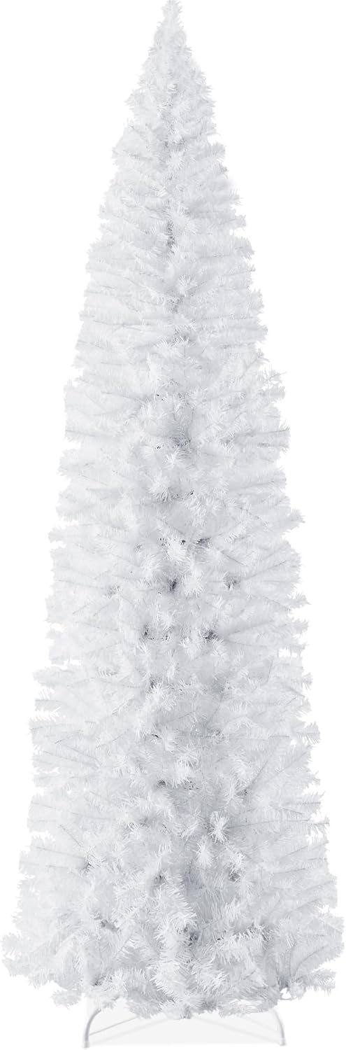 Best Choice Products 7.5ft White Pencil Christmas Tree for Holidays