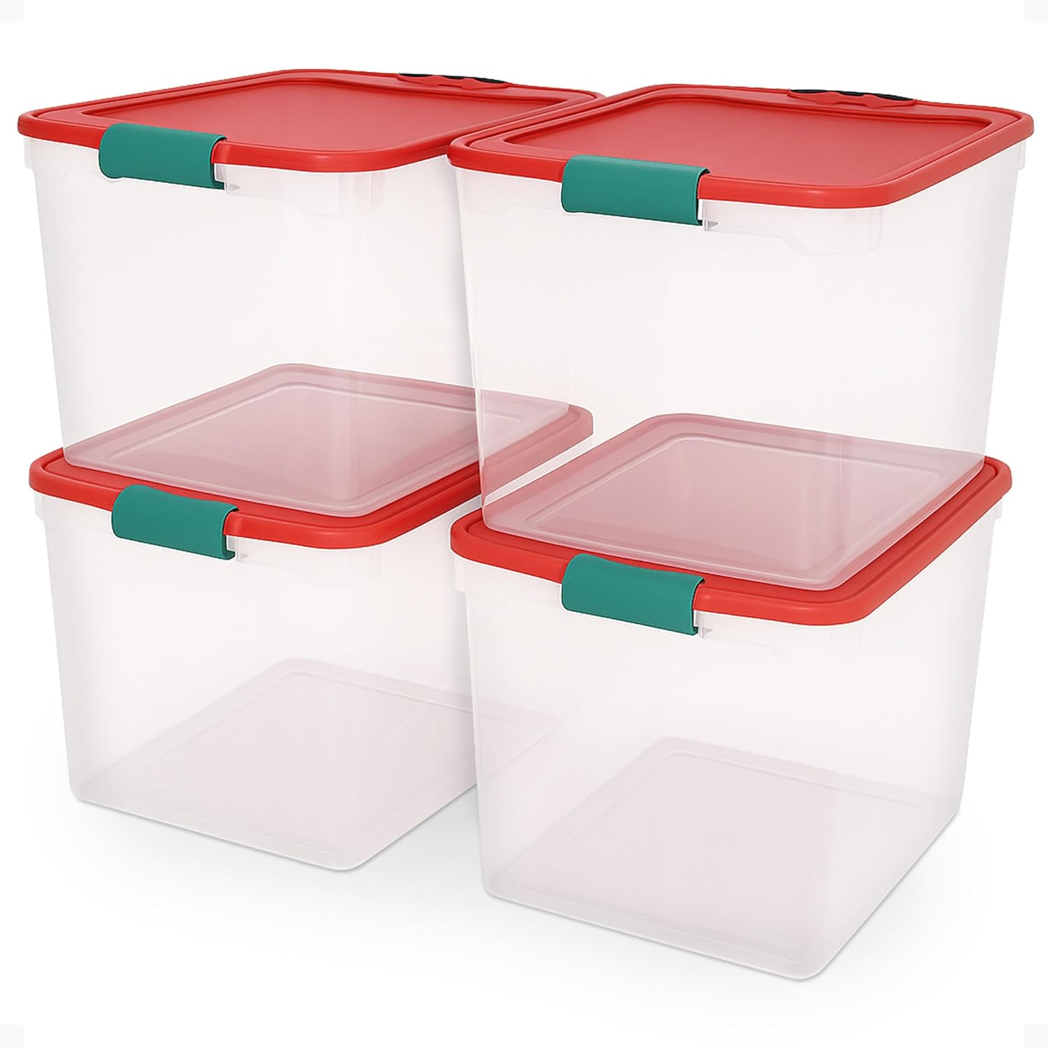 HOMZ 4-Pack Holiday Tote Storage Bins for Home and Office