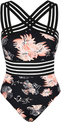 Women's One Piece Slimming High Waisted Swimsuit - Front Crossover