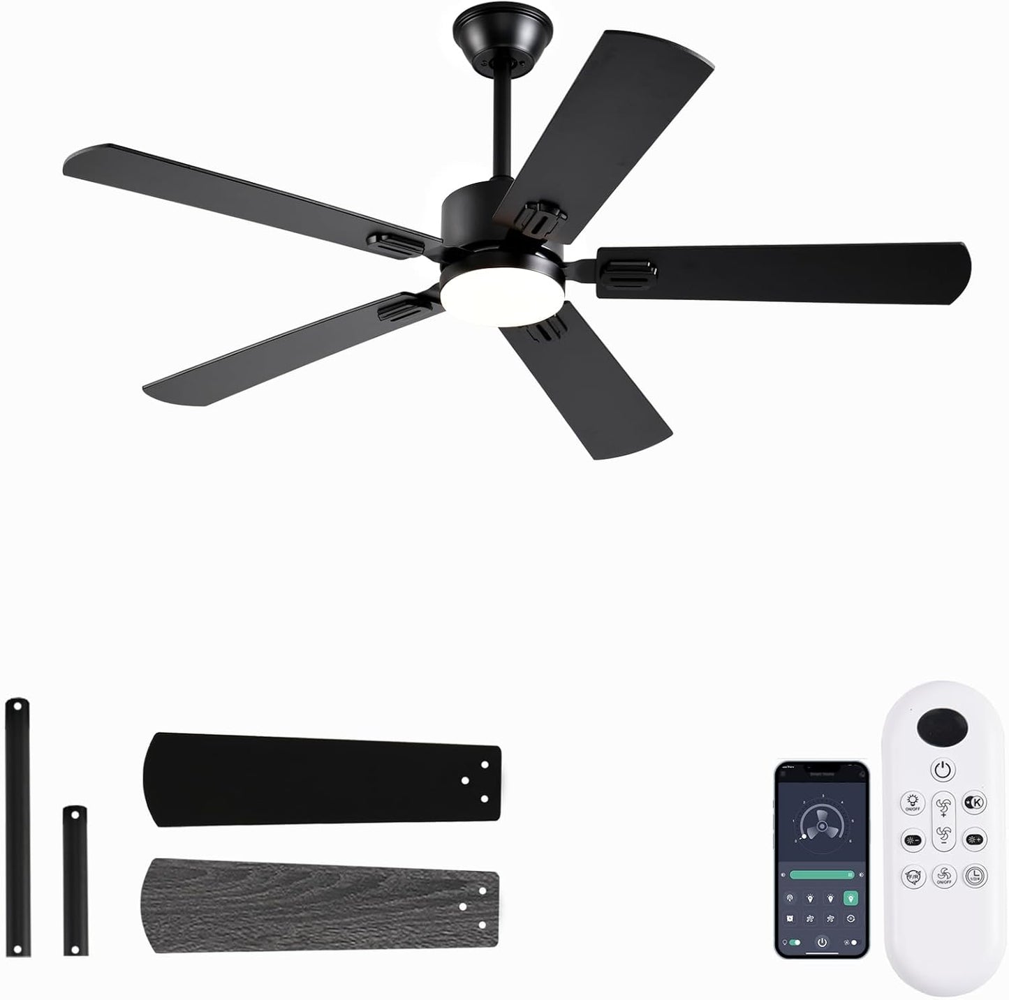 52 Inch Modern Ceiling Fan with Lights and Remote Control