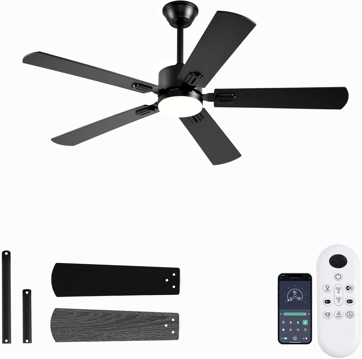 52 Inch Modern Ceiling Fan with Lights and Remote Control