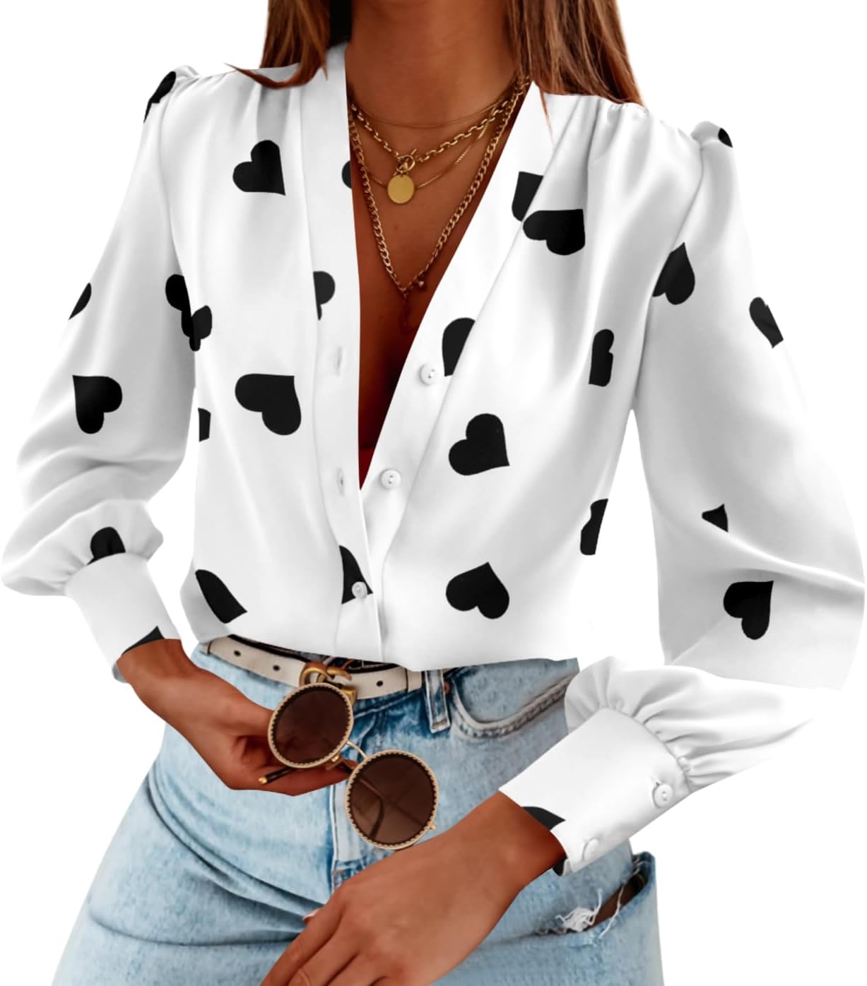 Women's Business Casual Tops Long Sleeve V Neck Chiffon Blouses