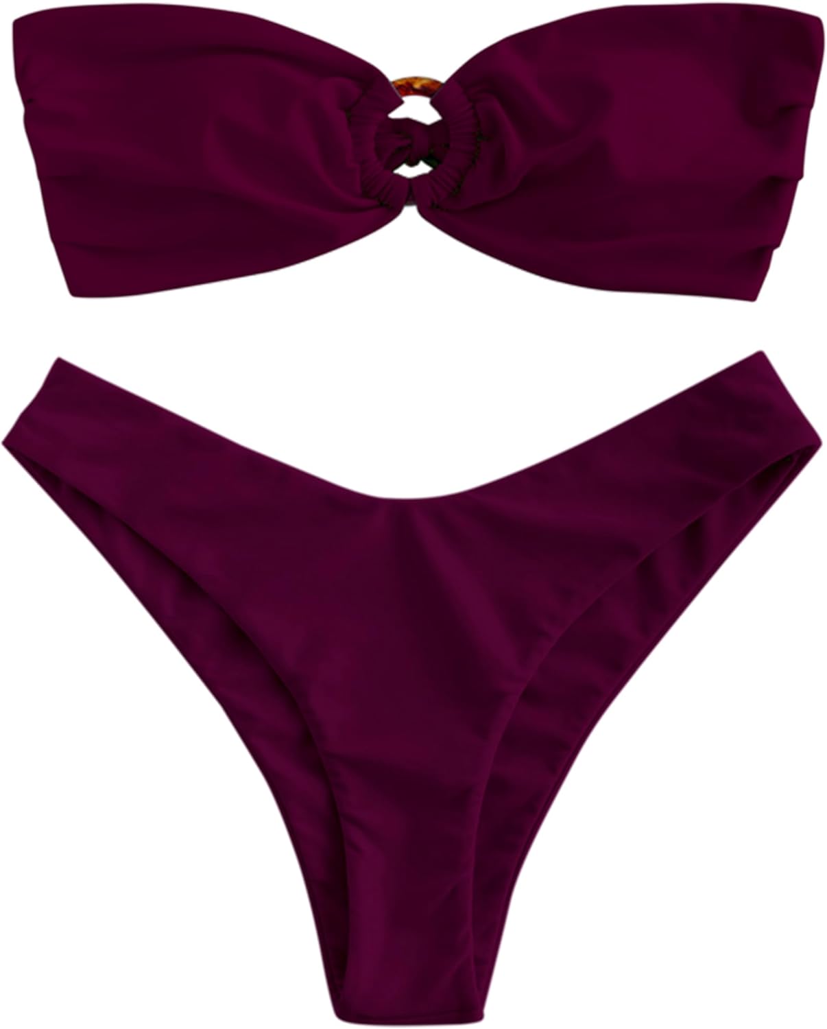 ZAFUL Women's Bandeau Bikini O Ring Strapless High Cut Swimsuit