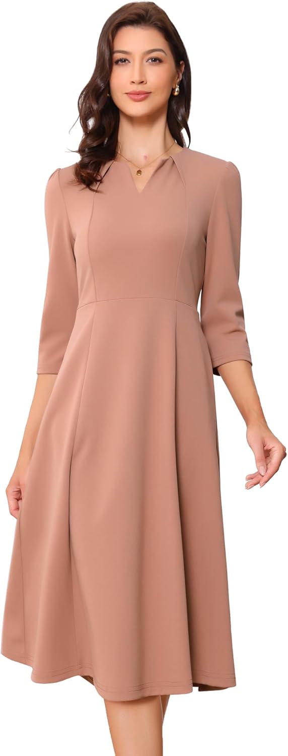 Allegra K Women's Elegant A-Line Midi Dress with Pockets
