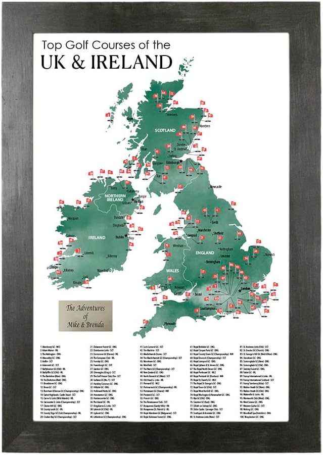UK & Ireland Golf Courses Push Pin Map for Travel Enthusiasts