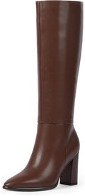 Knee High Boots Women Pointed Toe Chunky Heel Tall Boots (Style 6GPJ)