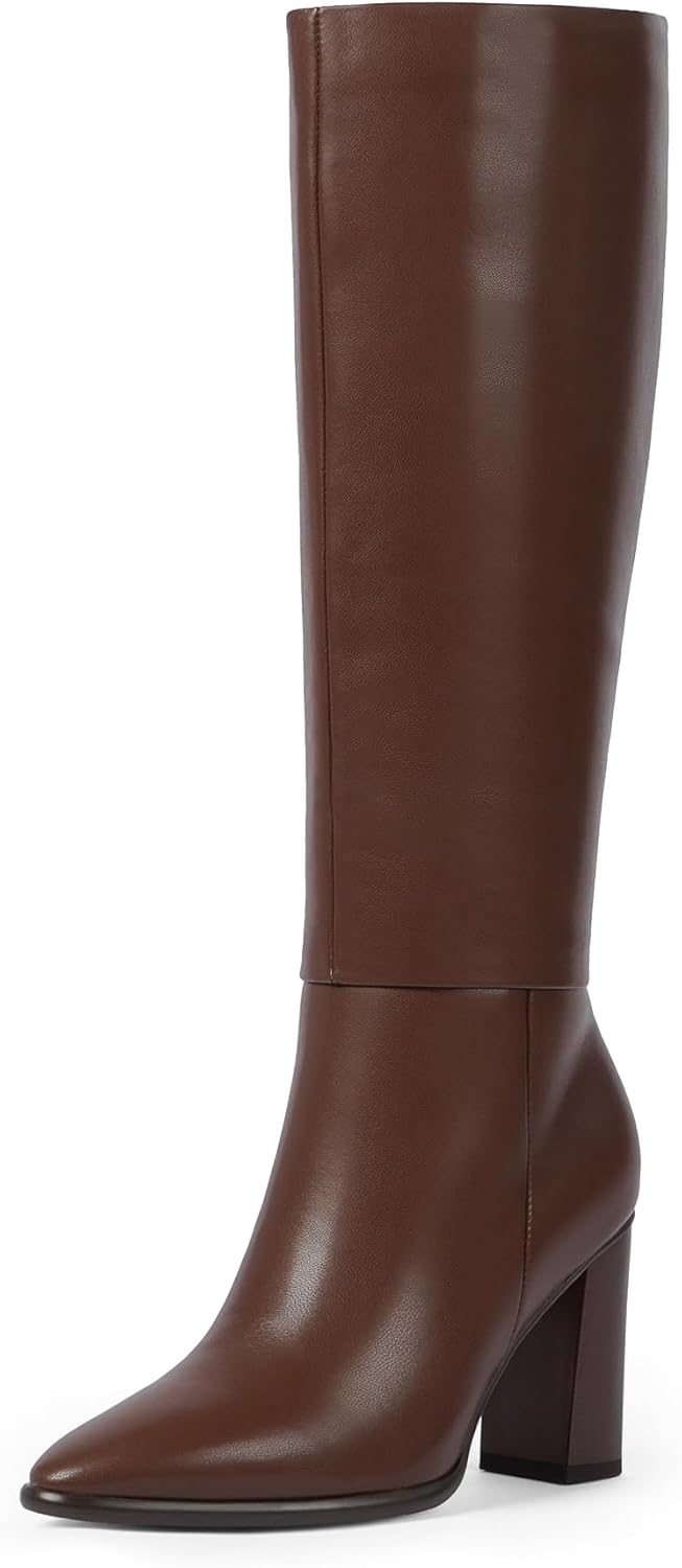 Knee High Boots Women Pointed Toe Chunky Heel Tall Boots