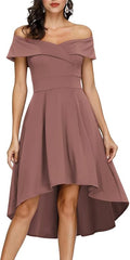 JASAMBAC Women's Off Shoulder High Low A Line Dress - Elegant Wedding