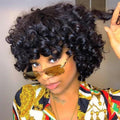 Fringe Bouncy Human Hair Wig for Black Women - Short Curly Bob 8in