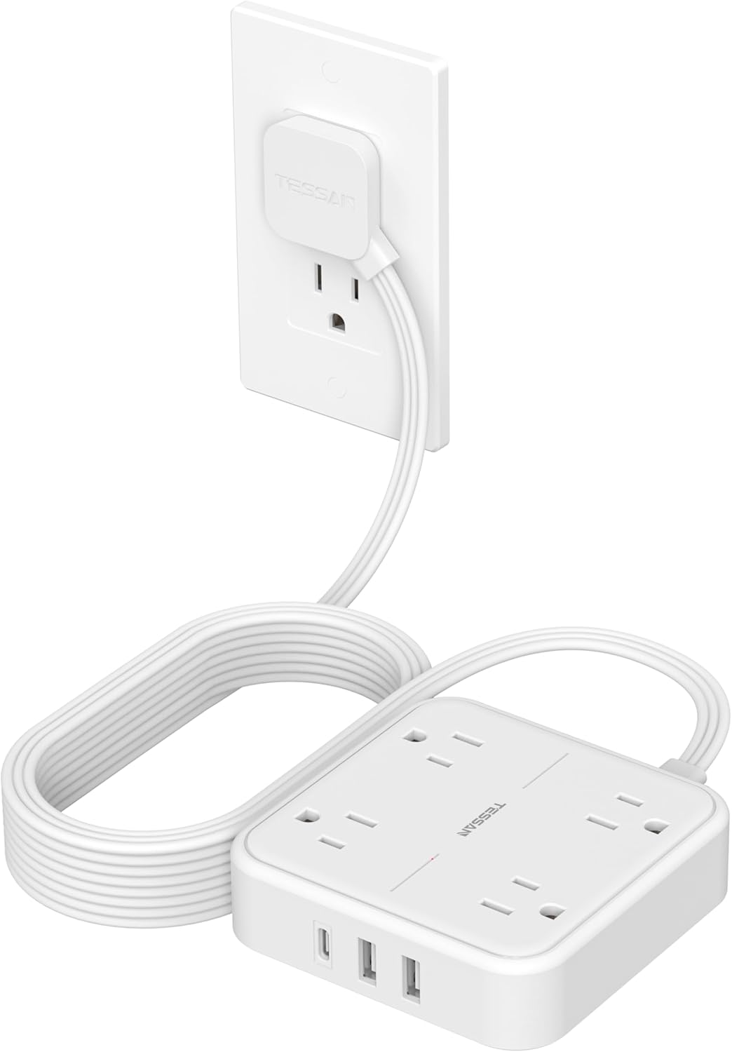 Surge Protector Flat Extension Cord 15Ft with 4 Outlets and USB