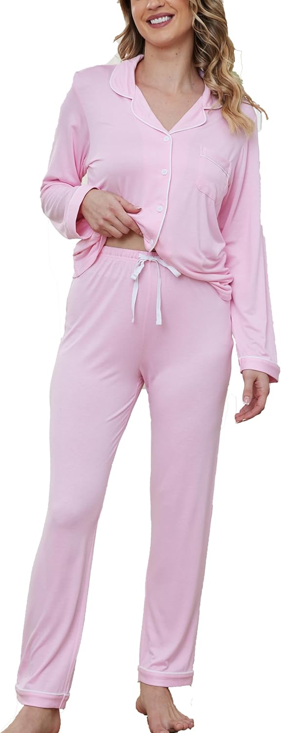 Button Up Pajamas for Women Long Sleeve Soft Loungewear Set