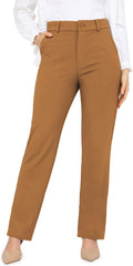 Bamans Dress Pants Women Work - High Waisted Straight Trousers