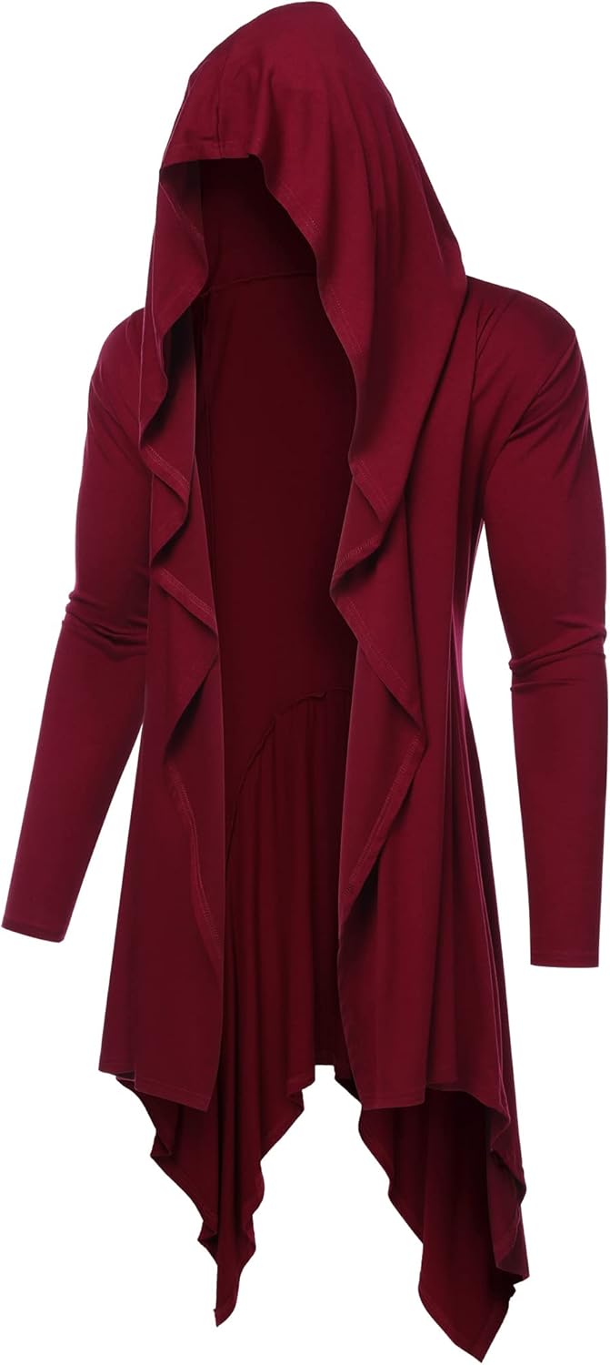 Stylish Long Hooded Cardigan with Ruffle Shawl Collar Design