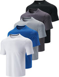 5 Pack Mens Active Quick Dry Crew Neck T Shirts - Gym Essential