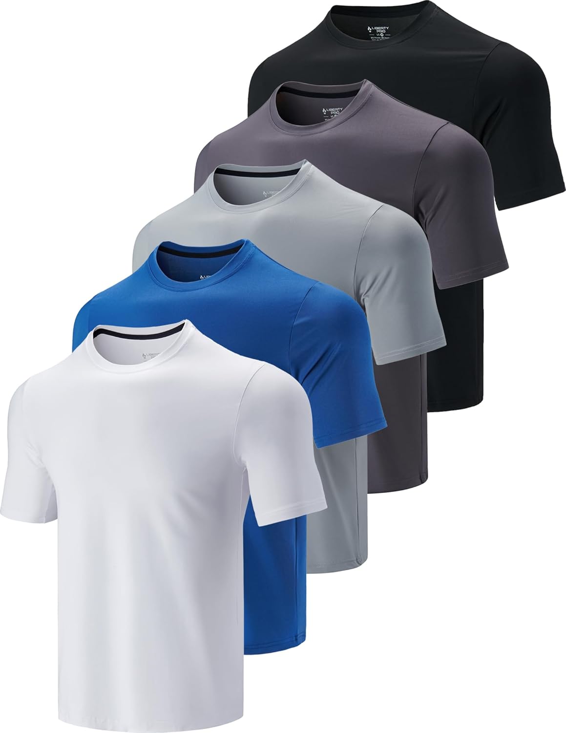 5 Pack Mens Active Quick Dry Crew Neck T Shirts for Workouts
