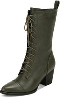 UTIKLIOU Women's Mid Calf Lace Up Combat Boots - Warm Faux Fur Lining